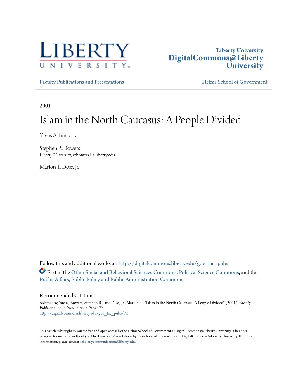 Islam in the North Caucasus: a People Divided